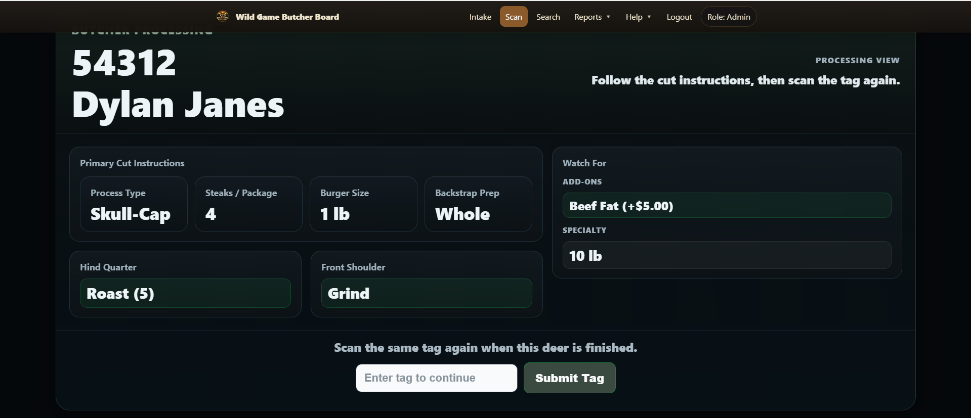 Scan-based butcher workflow screen